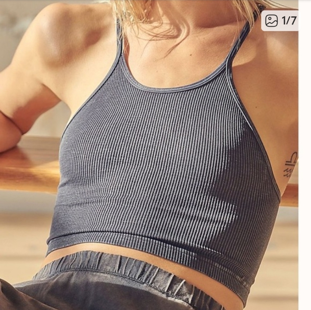 Free People Ribbed Happiness Crop Top in Washed Black